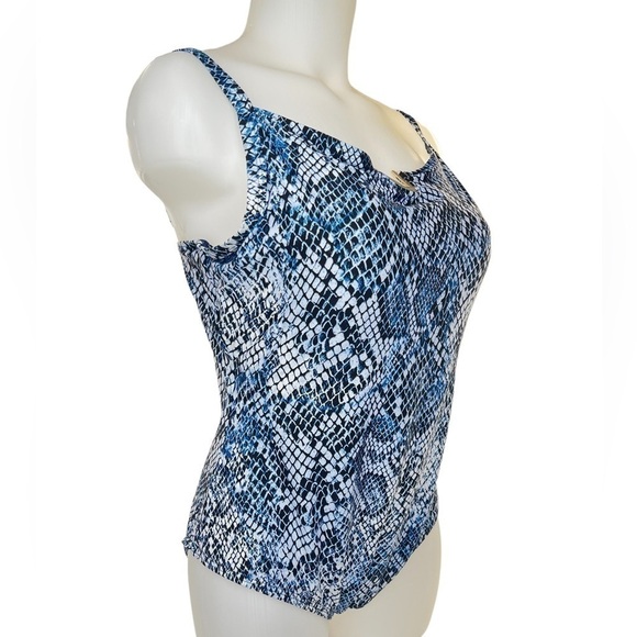 Calvin Klein Women's Blue Black White Snakeskin Print One-Piece Swimsuit - Picture 3 of 11